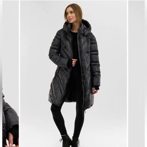 Canada Weather Gear Chevron Quilted Long Parka Jacket - Black Size Medium